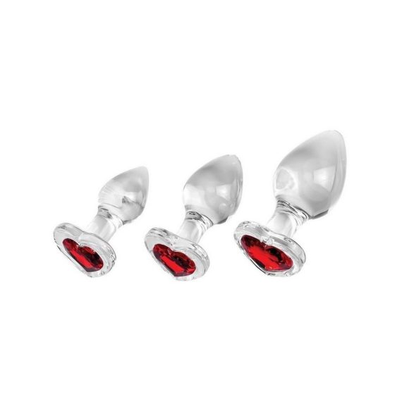 Red Heart Gem Glass Anal Plug Set 3 1